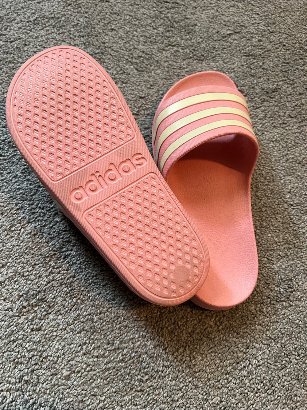 adidas Pink Slide Sandals with Cream Stripes